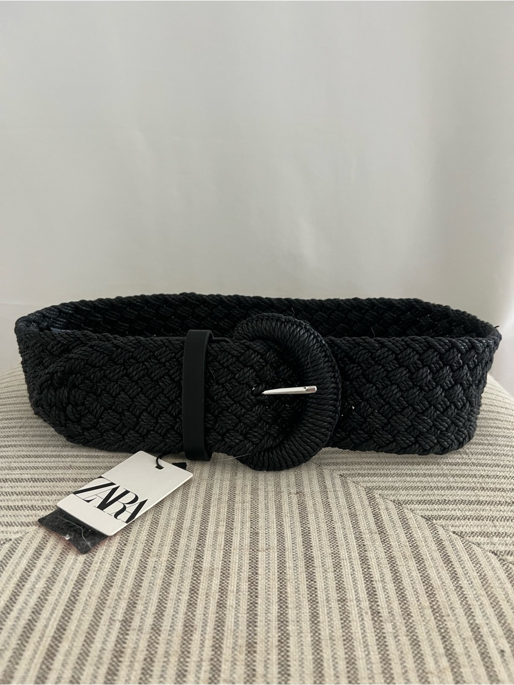 NWT Zara Black Braided Wide Woven Belt 30